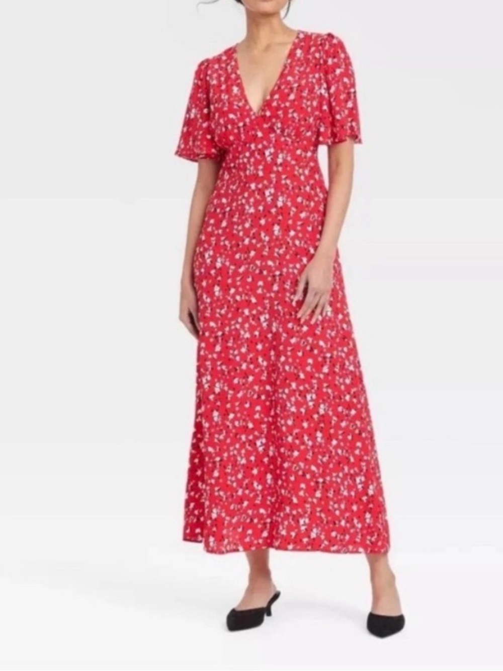 a new day Puff Sleeve Maxi Dresses for Red and white floral pattern size 22
